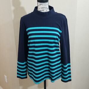 Talbots Navy and Teal Striped Blouse